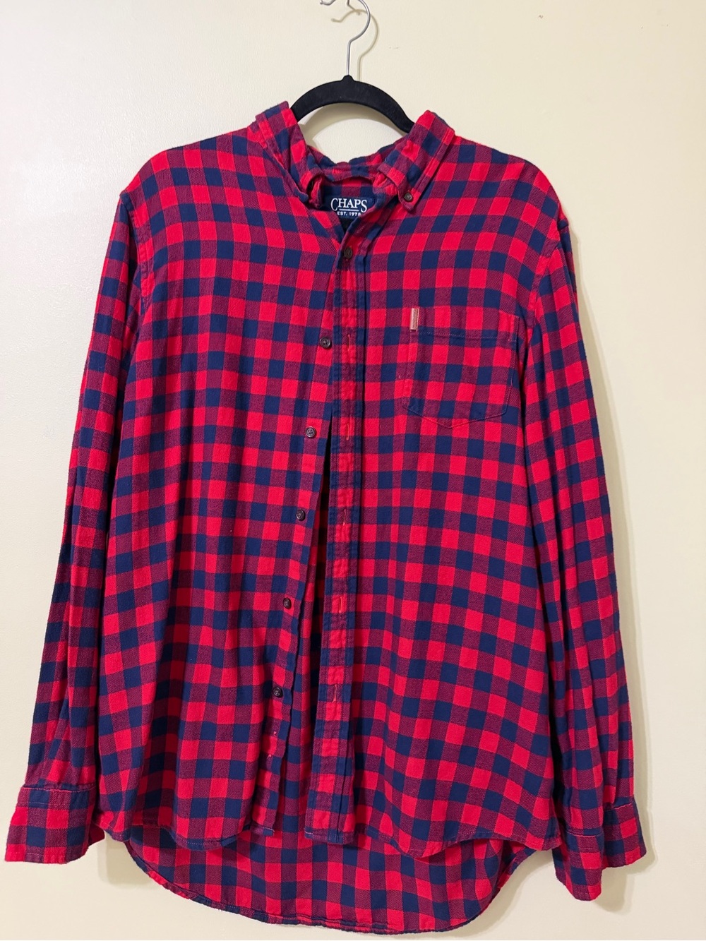 Chaps Red and Navy Check Button-Down Shirt - Men's